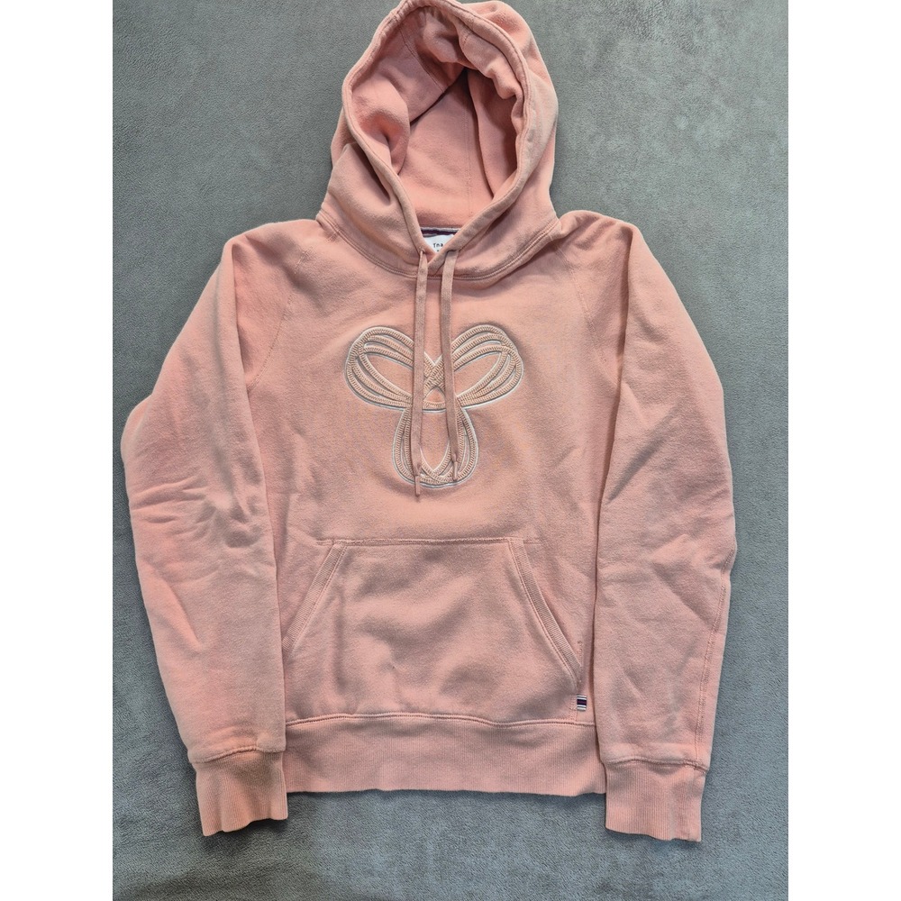 TNA Aritzia Womens M Peach Pink Hoodie Embroidered Logo Pullover Sweatshirt